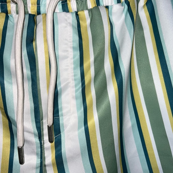 Mid Length Khaki Stripe Swim Shorts - Picture 3 of 4